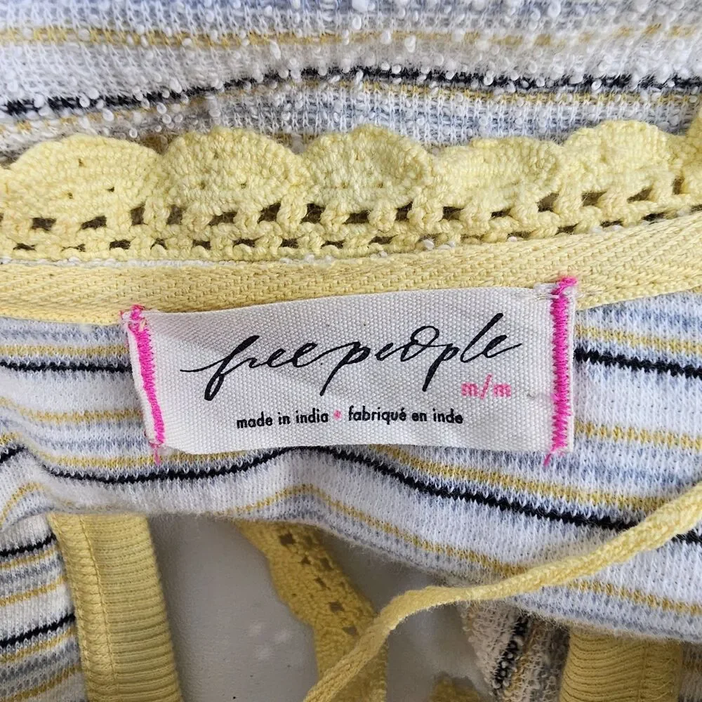 Free People Tropic Stripe Cotton Tie Front  Top M Cottagecore Boho Oversized